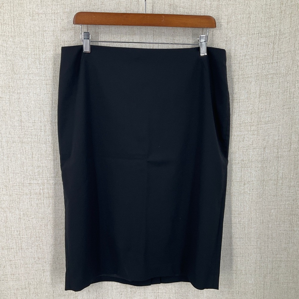 Lafayette 148 New York Pencil Skirt Women 12 Black Virgin Wool Stretch Classic